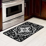 Black And White Lotus Mandala Print Kitchen Mat