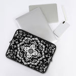 Black And White Lotus Mandala Print Laptop Sleeve