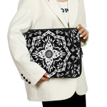 Black And White Lotus Mandala Print Laptop Sleeve