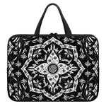 Black And White Lotus Mandala Print Laptop Sleeve With Handle
