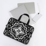 Black And White Lotus Mandala Print Laptop Sleeve With Handle