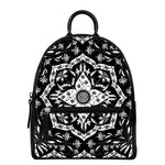 Black And White Lotus Mandala Print Leather Backpack