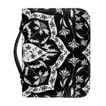 Black And White Lotus Mandala Print Leather Bible Cover