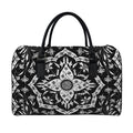 Black And White Lotus Mandala Print Leather Duffel Bag