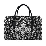 Black And White Lotus Mandala Print Leather Duffle Bag