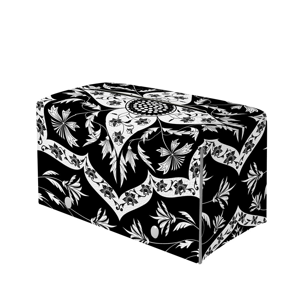 Black And White Lotus Mandala Print Leather Tissue Box Cover