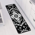 Black And White Lotus Mandala Print Long Kitchen Mat
