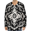 Black And White Lotus Mandala Print Long Sleeve Baseball Jersey