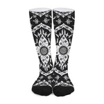 Black And White Lotus Mandala Print Long Socks