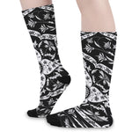 Black And White Lotus Mandala Print Long Socks
