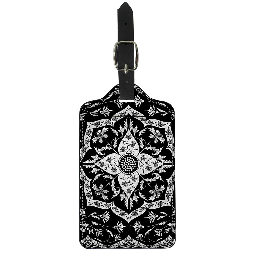 Black And White Lotus Mandala Print Luggage Tag