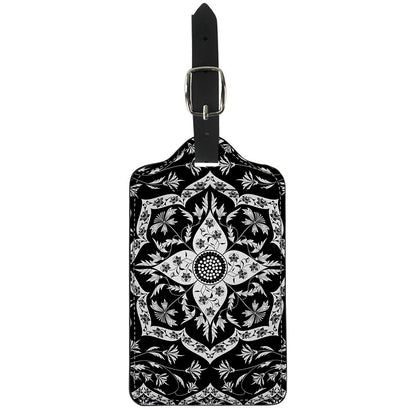 Black And White Lotus Mandala Print Luggage Tag