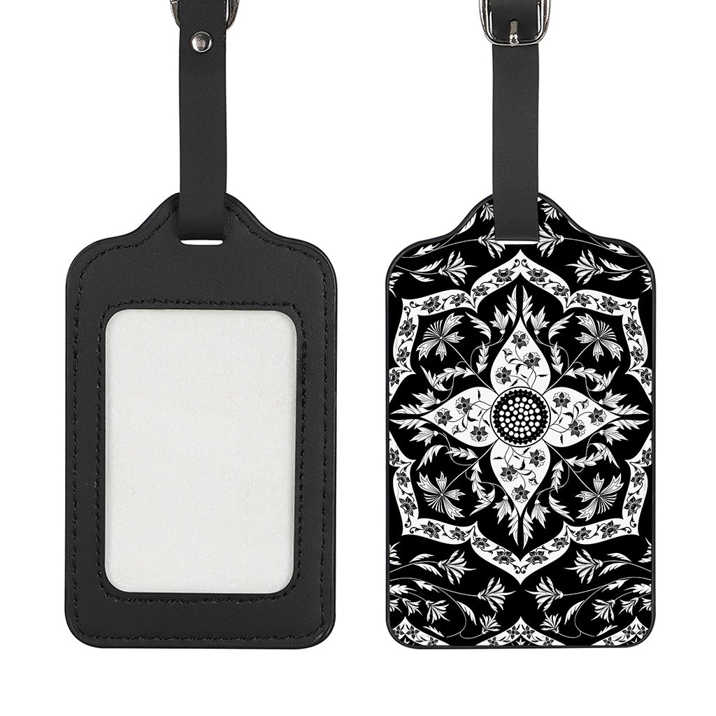 Black And White Lotus Mandala Print Luggage Tag