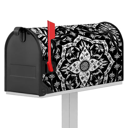 Black And White Lotus Mandala Print Mailbox Cover