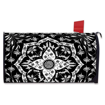 Black And White Lotus Mandala Print Mailbox Cover