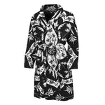 Black And White Lotus Mandala Print Men's Bathrobe