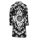 Black And White Lotus Mandala Print Men's Bathrobe