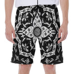 Black And White Lotus Mandala Print Men's Beach Shorts