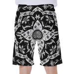 Black And White Lotus Mandala Print Men's Beach Shorts