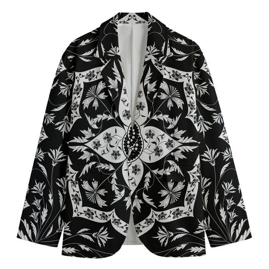 Black And White Lotus Mandala Print Men's Blazer