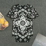 Black And White Lotus Mandala Print Men's Bodysuit