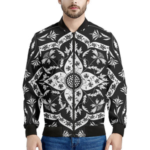 Black And White Lotus Mandala Print Men's Bomber Jacket