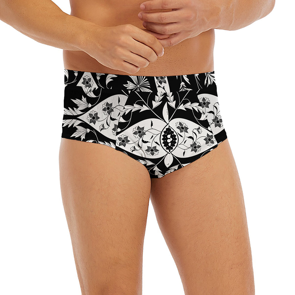 Black And White Lotus Mandala Print Men's Briefs