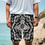 Black And White Lotus Mandala Print Men's Cargo Shorts
