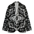 Black And White Lotus Mandala Print Men's Cotton Blazer