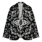 Black And White Lotus Mandala Print Men's Cotton Blazer