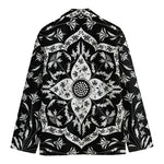 Black And White Lotus Mandala Print Men's Cotton Blazer