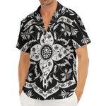 Black And White Lotus Mandala Print Men's Deep V-Neck Shirt