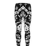 Black And White Lotus Mandala Print Men's leggings