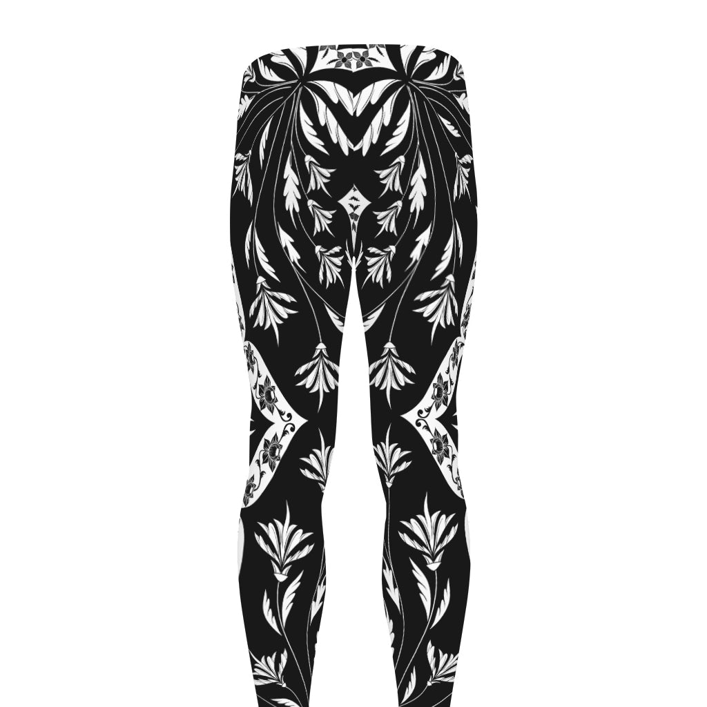 Black And White Lotus Mandala Print Men's leggings
