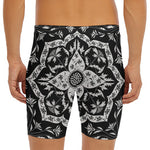 Black And White Lotus Mandala Print Men's Long Boxer Briefs