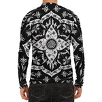 Black And White Lotus Mandala Print Men's Long Sleeve Rash Guard