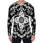 Black And White Lotus Mandala Print Men's Long Sleeve T-Shirt
