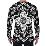 Black And White Lotus Mandala Print Men's Long Sleeve T-Shirt