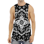 Black And White Lotus Mandala Print Men's Muscle Tank Top