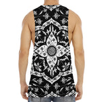 Black And White Lotus Mandala Print Men's Muscle Tank Top