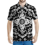 Black And White Lotus Mandala Print Men's Polo Shirt
