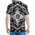 Black And White Lotus Mandala Print Men's Polo Shirt