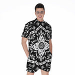 Black And White Lotus Mandala Print Men's Rompers