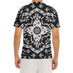 Black And White Lotus Mandala Print Men's Short Sleeve Rash Guard