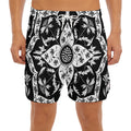 Black And White Lotus Mandala Print Men's Split Running Shorts