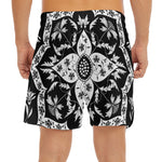 Black And White Lotus Mandala Print Men's Split Running Shorts