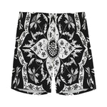 Black And White Lotus Mandala Print Men's Sports Shorts