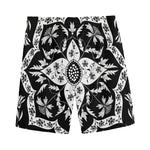Black And White Lotus Mandala Print Men's Sports Shorts