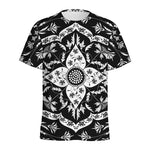 Black And White Lotus Mandala Print Men's Sports T-Shirt