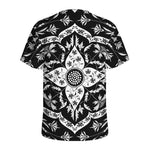Black And White Lotus Mandala Print Men's Sports T-Shirt